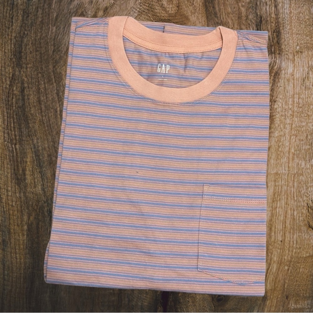 New Men’s GAP Pink Striped Crew Neck Short-Sleeve T-Shirt